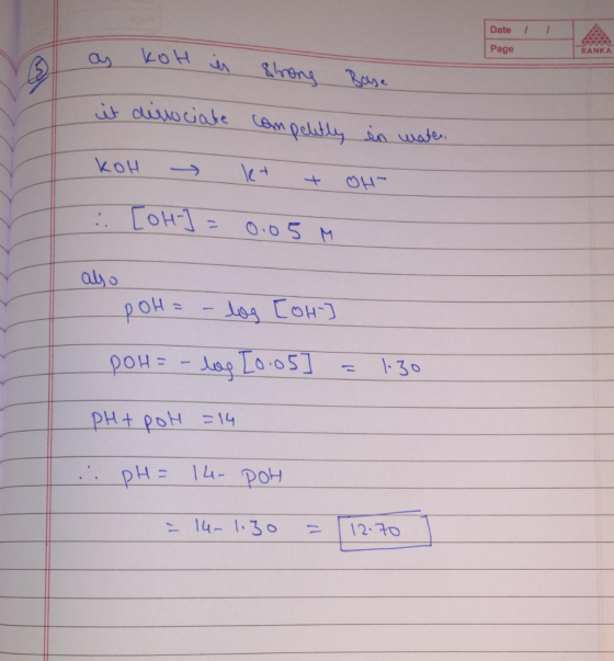 Date II Page as kot n strong Base it diesociate compeletly in water он - Оц- :. [он-1 - obs د بله рон = - 94 Сон-2 OOH = - Xu