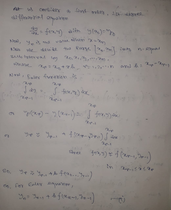 when xann Let us consider a first orden, ist dessee differential can equation ou a foring with y(x) = mo Now, yn is the value