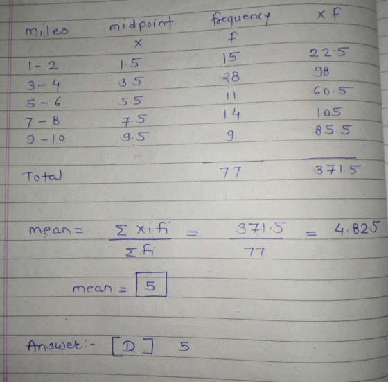 miles mid paintequency x quen l- 2 3 5- 6 7-8 22.5 98 GO.S 105 8S. 5 15 1.5 3.5 S.5 5 9.S Total 3チ1.5- 2.F mean = | 5