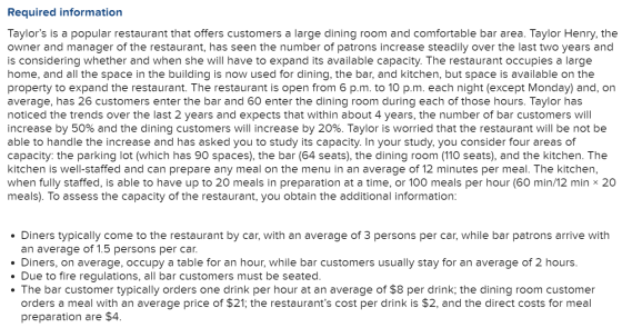 Required information Taylors is a popular restaurant that offers customers a large dining room and comfortable bar area. Tay