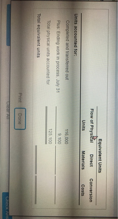 Equivalent Units Flow of Physical Direct Units Materials C onversion Costs Units accounted for: Completed and transferred out
