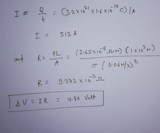 IF = (3.2 x 18² x 1,6x1013 c) le I = 512 A and R PL = (2.65*108 R-M) (1x100m) T 10.069/232 R= 9.372x150 LAU=IR = 4.80 Volt |