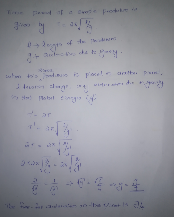 Time Penod of a simple pendulung is T = and og given by e length of the persohilum y aceleration due to . gt granlity Same wh