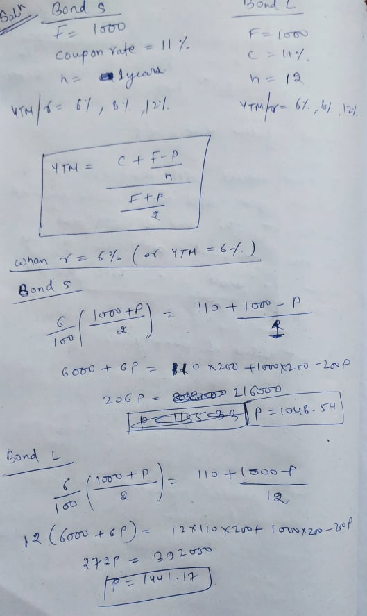 Bond L Soln Bonds F loor Coupon rate = 11% c = 11% h = l year 4TM/8 = 61, 64 ,121 YTM/- 61.4), 121. c+F-p YTM = EtP Ft P when