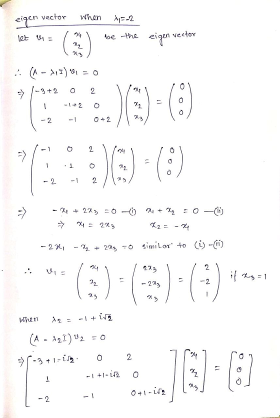vector when eigen x==2 24 let e = be the eigen vector x₂ .: (A - 711) = 0 o => /-3+2 2 -1 + 2 оо - 2 0 + 2 2 0 1 12 -1 2 24 +