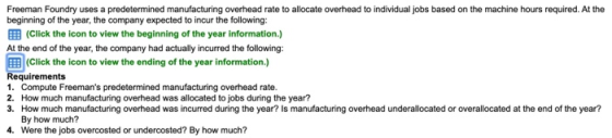 Freeman Foundry uses a predetermined manufacturing overhead rate to allocate overhead to individual jobs based on the machine