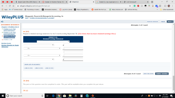 0 0 0 Instant Cash Offer 2005 Chevrole x Grades for Krisshon Tanner: ACC X Wiley PLUS * G Everett Co. was organized on Jul 3-
