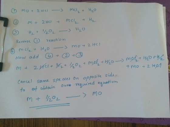 2 HC mcl, H2 H21202 Reverse reaction mcle t20 mot 21tc1 Now add +(2) +(3 2 HcI H40 + + t Mo 2 M opposite side oure Teguired e