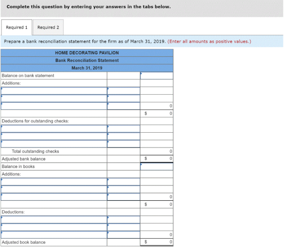 Complete this question by entering your answers in the tabs below. Required 1 Required 2 Prepare a bank reconciliation statem