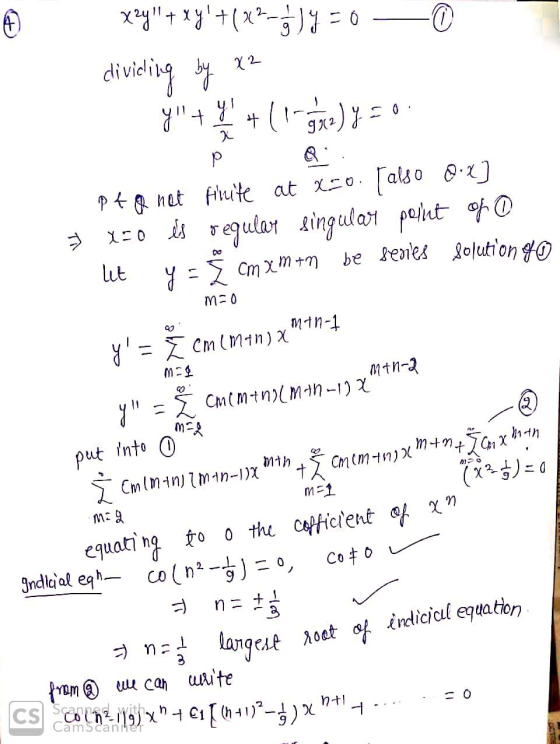 x + 1}+(x-3) = 0 <0 dividing by x2 y+y + 1-4X) y 50 p R pt o not finite at azo. I also o.x] x=0 és regular singular point