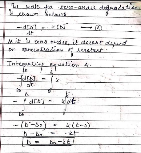 The udte fes zero-eredes de euadation is shown below: -d[D] - KODJ S @ dt - As it is wro ondes, it doesht depend Lon concent