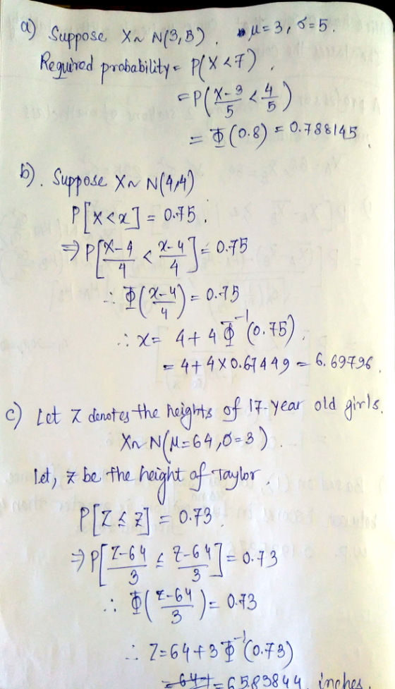 り, suppose, Xn, N(M) 01 -I c) lot χ denote the heights of 17-year old girls Z531 드 0.73 7.61433 073)