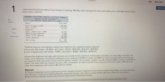 Help Seve & bet sales reported below without any changes in strategy. Monthly sales averaged 42 desk units sales price of $53