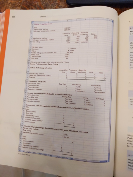 330 Chapter 2 A 1 Chapter Applying Excel Data Manufacturing whead Selling and administrative overhead Dat Ma Sel $500.000 530