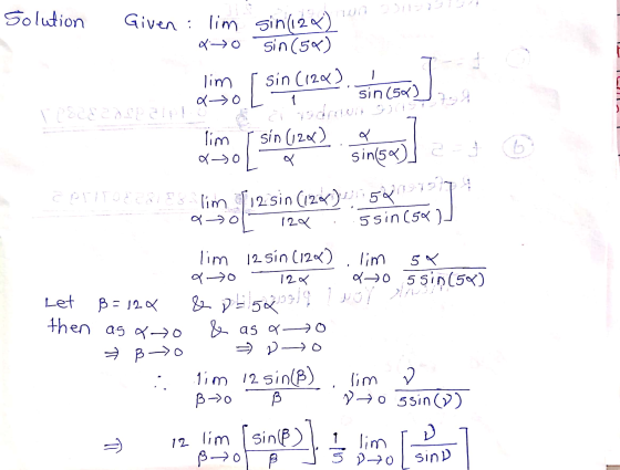 Bi123 Solution given i lim Given : lim ankowy w sin(124) 4>0 sin(50) lim ſ sin (122) 970L 1 u !! i T Sin (52) Lim br. ( sangu