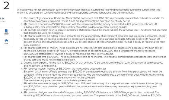 2 A local private not-for-profit health care entity (Rochester Medical) incurred the following transactions during the curren