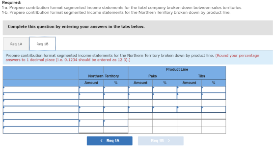 Required: 1-a. Prepare contribution format segmented income statements for the total company broken down between sales territ