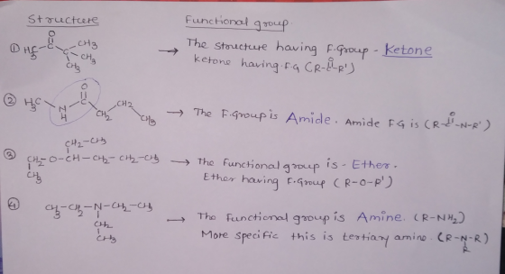 Structure Ongeach Functional gooup The structure having f. Group - Ketone ketone having F-G CR-6-R) SY CH u - The F Group is