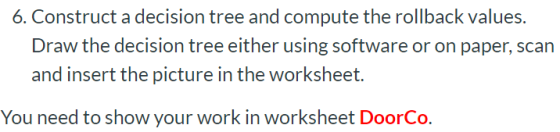 6. Construct a decision tree and compute the rollback values Draw the decision tree either using software or on paper, scan a
