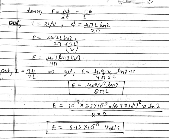 Page hence, t=240 E = DE dt t 02 = MolL ln 2 put, 1 2n E = MolLln 2. 2n 2 v € = . Mo Ilna (v) un put, I = qu =2 + 2L get & Mo