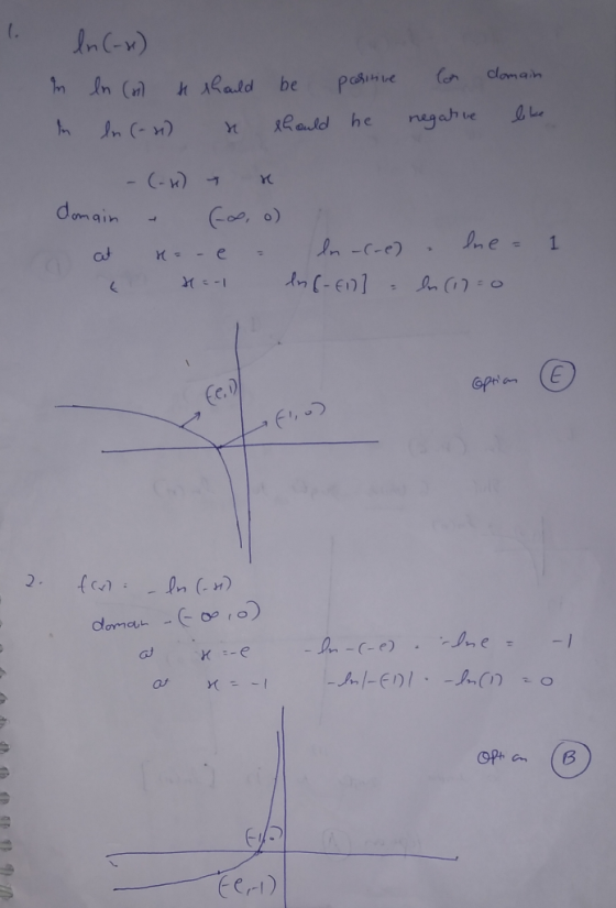 (. lamain posinve 1m In Cal be tbald negahne Rauld he In C-n - (-w damain Ine= 1 In -c-e 2. doma-oo (0) Ine - 1 - In-(-e) Opt
