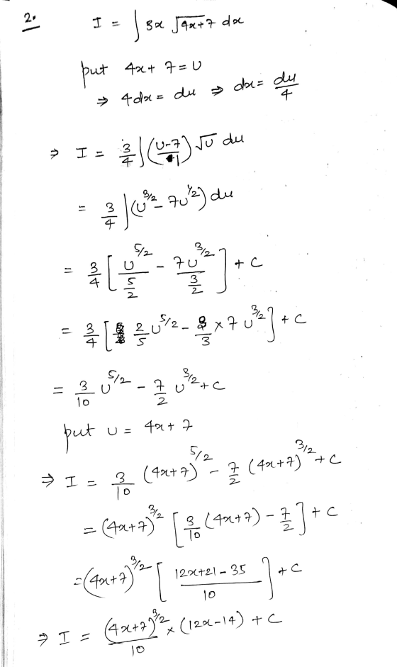 20 I = Jsme Jakt? da but 4x+7=0 4dx= du do= du I= - (-a) vo dus Juk tok) du QV / Big * Liste 01 = $ [a un fx70*]+c BOX 2 but