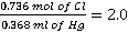 0.736 mol of C= 2,0 0.368 mi of Ha