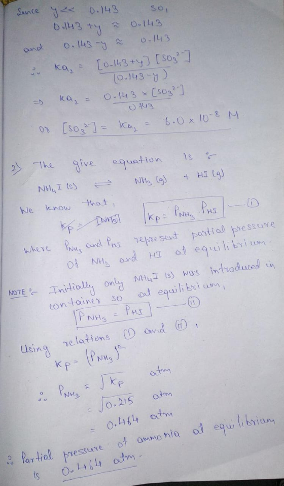 Sence and yer 0.143 so, 0.143 ty 7 0.143 0.143-y – 0.143 ka= [0-143 ty] [S03²-] (0.143-y) ka, = 0.143 *[S03 ² ] 0143 [so 2] =