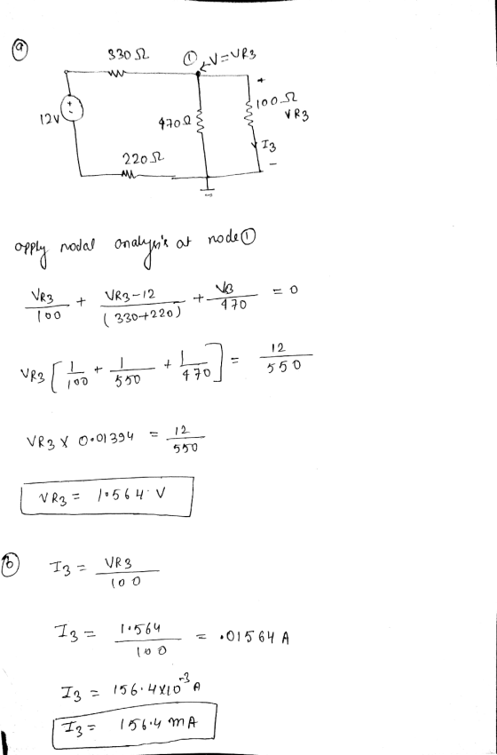 33052 Ov=UR3 Z 2v §10or 12V VR3 4700 220.12 Oda opply nodal analysie at node 0 VRQ-12 470 100 30-+220) 12 vos [ ha hra] = so