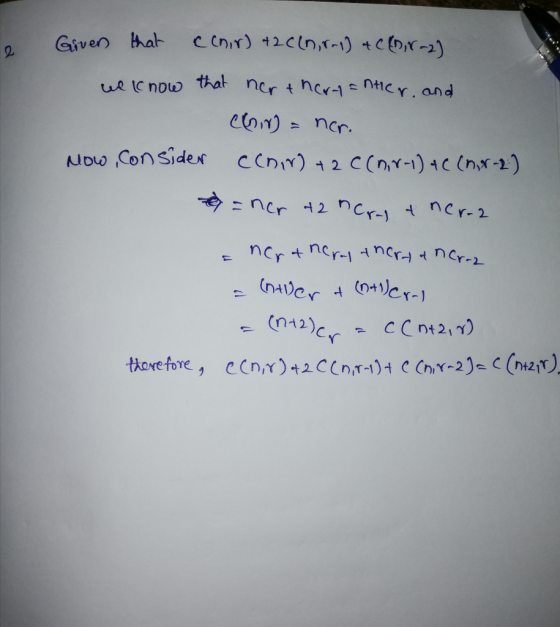 Given that 2 ccnir) 42 0(0,01) + C(DV-2) we know that northery=ntier, and Chir) = nor. ccnir) +2 C (nor-1) + C (nor-2) Now, c