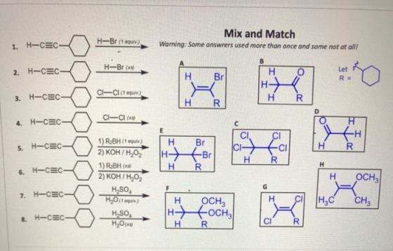 Mix and Match Warning: Some answrers used more than once and some not at all! 1. H-CEC- H-Br (1 equiv) H-Br (s) 2. H-CEC- CL-