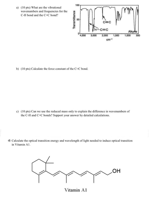 100 a) (10 pts) What are the vibrational wavenumbers and frequencies for the C-H bond and the CC bond? Transmittance Jimmy CE