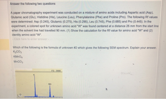 Answer the following two questions A paper chromatography experiment was conducted on a mixture of amino acids including Aspa