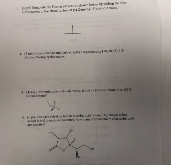 3. (4 pts) Complete the Fischer projection drawn below by adding the four substituents to the chiral carbon of (s)-2-methyl-3