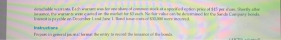 detachable warrants. Each warrant was for one share of common stock at a specified option price of $15 per share. Shortly aft