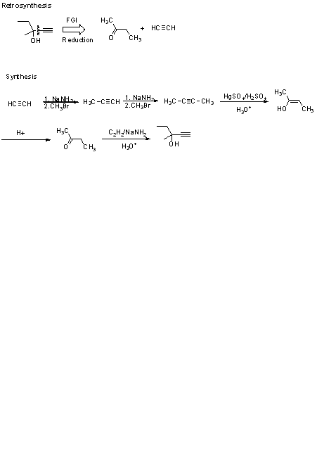 Retrosynthesis он Reduction CH3 Syrthesis HC CH 2.cd, H. HyC-СЕС _ CH, _Higsontsoe 2.CH,Br HO CH3 H+ H3C с.Н./N a NH .
