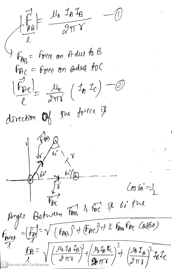0 Mo LAIB QTV AB l FAR= force on. A due to B FAC = Pore on Adue to Thecla Mo » ( l LA IC ) 200 direction of the force 8 Pass