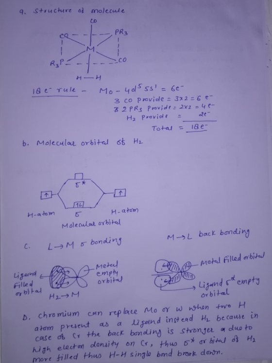 9. Structure of molecule CO co - -/- PR3 -co R₂PF- - HH la e rule - Mo-4d ss=6e- 3 co provide = 3x2=6 e- B 2 PR3 provide = 2