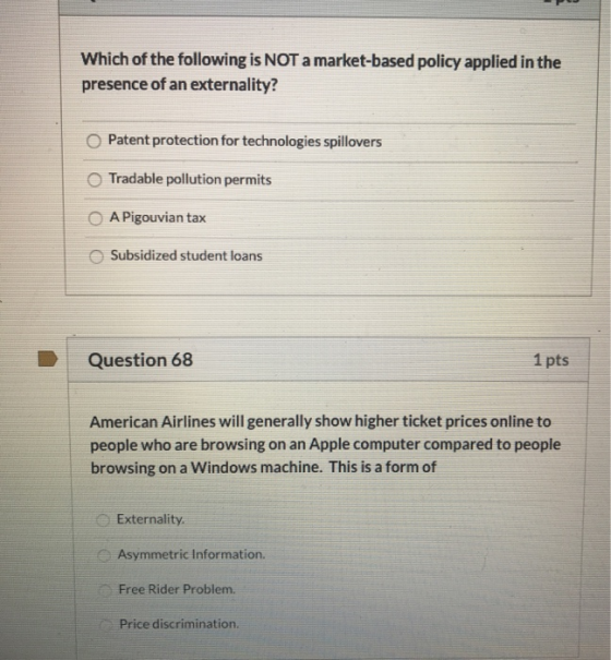 Which of the following is NOT a market-based policy applied in the presence of an externality? Patent protection for technolo