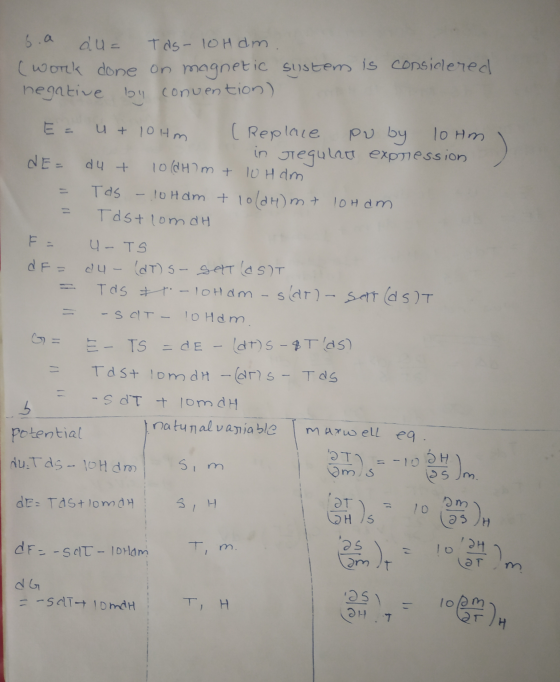 6.a au= Tas- 10H dm (work done on magnetic system is considered negative bu convention) E = ut 10Hm (Replace pu by 10 Hm in d