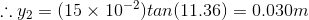\therefore y_{2}=(15\times 10^{-2})tan(11.36)=0.030m