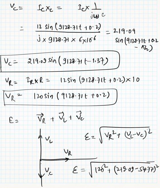 SU all I Xc = Icx L jue 11 12 sin (9120-715 10) 3 x 9128-41 x 6x166 - 21909 Sin (9120714 10.2 th) Vca 219.09 sin ( 9120-747–1