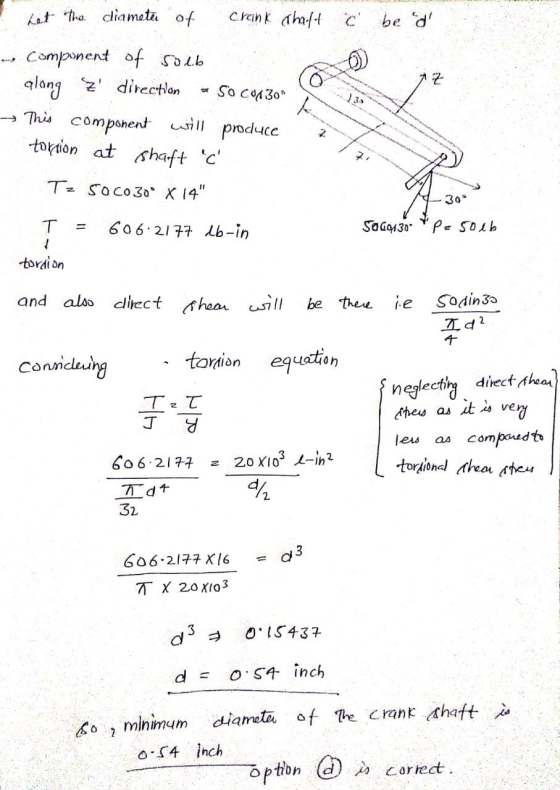 Let the diameter of crank chatt c be d Z SO C0430 ) 3 component of solb along ? direction component will produce torsion a
