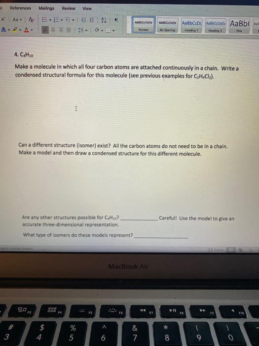 + References Mailings Review View E Aho A A A ADA postepete AaBbCcDc ABCDE. AaBb na A Heading 2 Title 4. CH10 Make a molecule