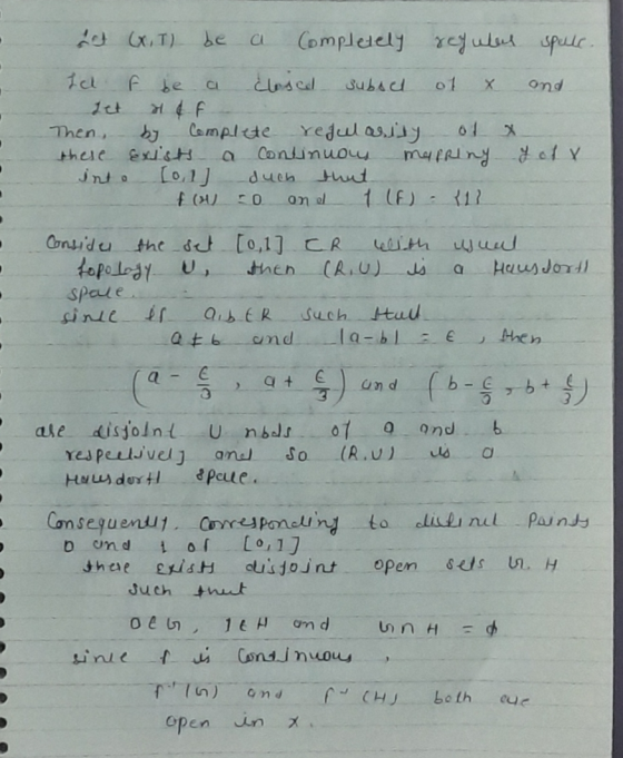 - uch x.T) be a completely regules spele. Il f be a closcl subset of X and . let at d f Then, by Complete regularity of x the
