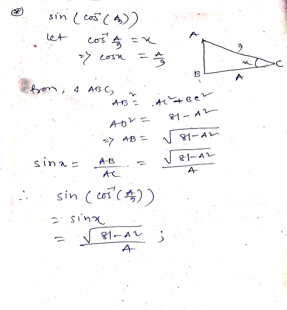 sin (cos(4) A cos A EV => cosn = A *9 •C B A ) from, a ABC ABE Altber 81 - A2 AB2= => AB = 81- AL sinas 81-42 AB AC A sin (Co