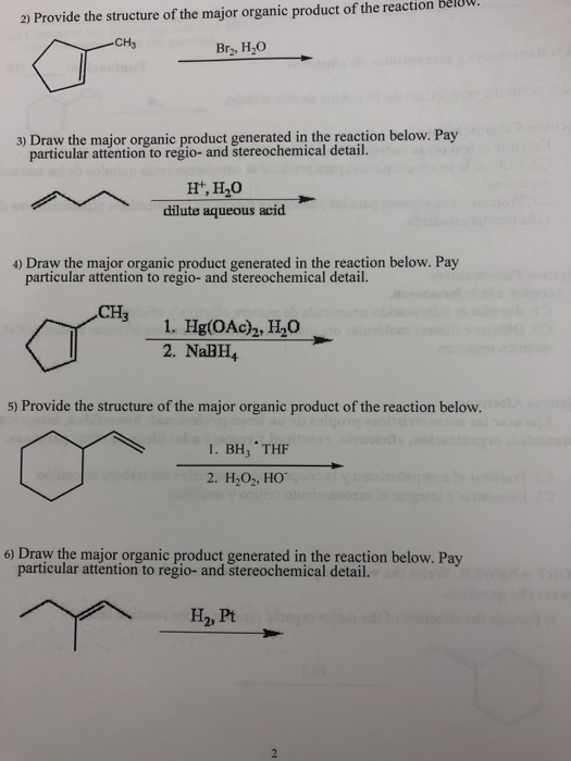 2) Provide the structure of the major organic product of the reaction below. -CH3 Br,H,O 3) Draw the major organic product ge