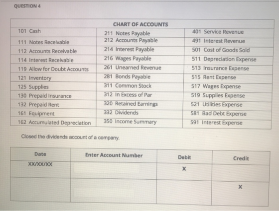 QUESTION 4 101 Cash 111 Notes Receivable 112 Accounts Receivable 114 Interest Receivable 119 Allow for Doubt Accounts 121 Inv