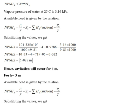 NPSH, S NPSH 4 Vapour pressure of water at 25 C is 3.16 kPa. Available head is given by the relation, P --Z, -H(suction) NPSH
