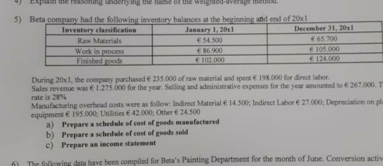 5) pa ng underlying the name of the W e ve me Beta company had the following inventory balances at the beginning and end of 2
